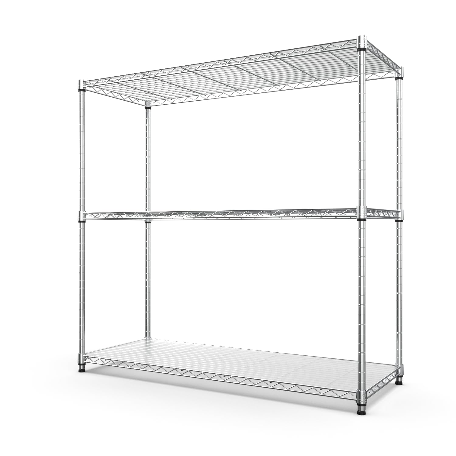 pouseayar Metal Shelf Wire Shelving Unit, 3 Tier NSF 1050lbs Capacity Heavy Duty Adjustable Storage Rack with Shelf Liners for Kitchen Garage Basement, 48" H x 48" L x 18" D - Chrome