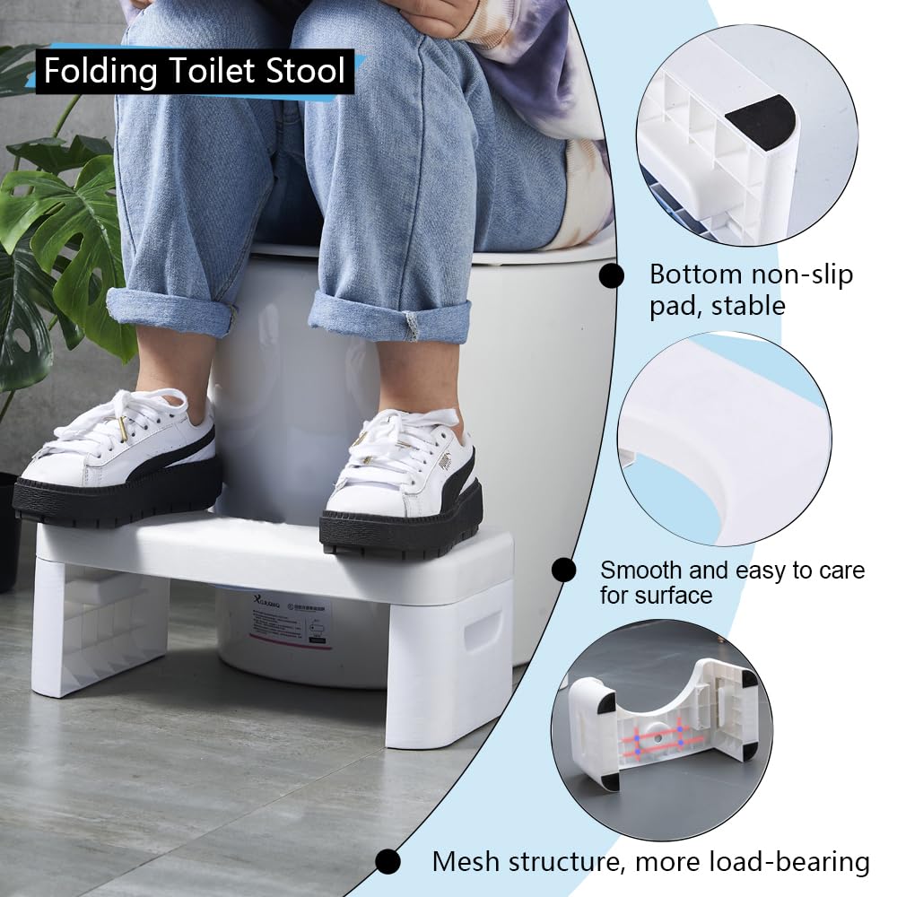 Toilet Stool, Detachable Toilet Stool Portable Step for Home Bathroom, Squatting Toilet Stool, Portable Step for Home Bathroom, Convenient and Compact, Sturdy (7in-White)