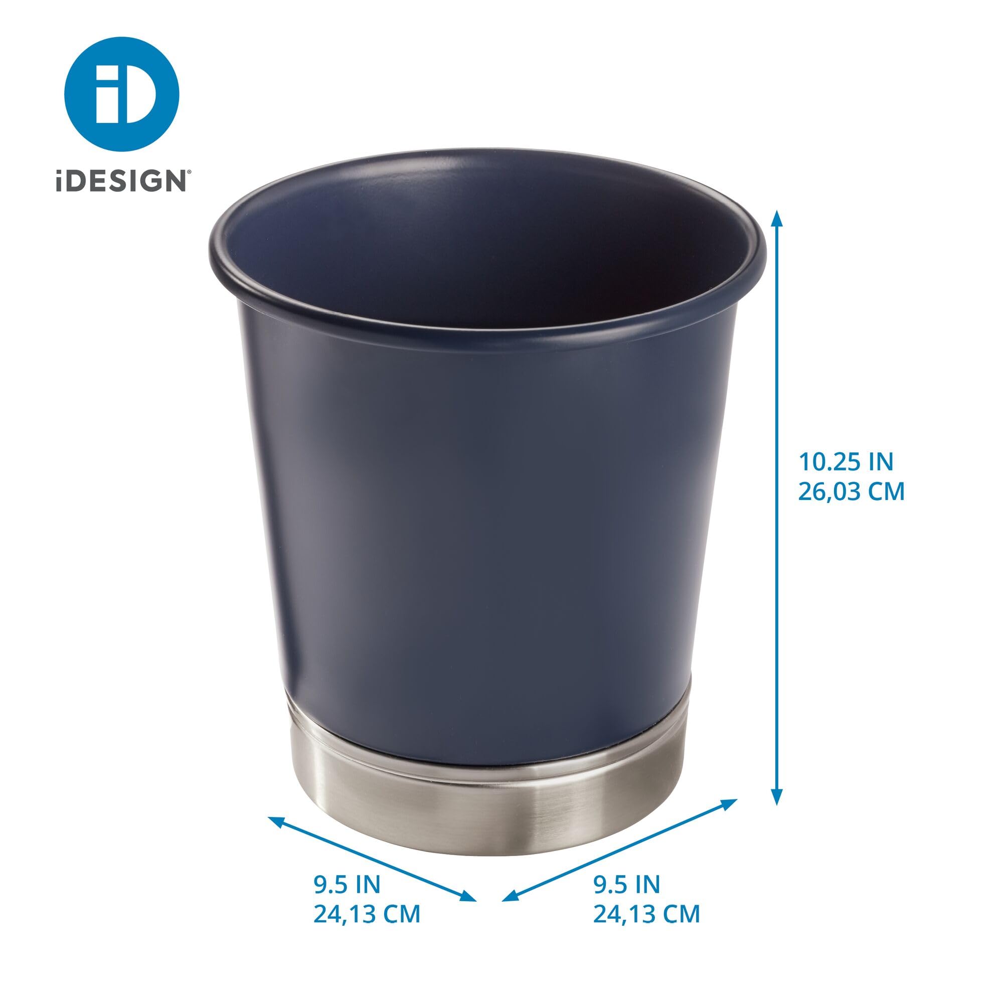 iDesign York Waste Can, Matte Navy/Brushed Nickel