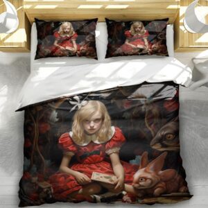 SASOki Alice Anime Princess Duvet Cover Set, 3pcs Bedding Comforter Cover Set for All Seasons(1 Duvet Cover + 2 Pillow Shams) (10,Queen-90x90in+20x30in*2)