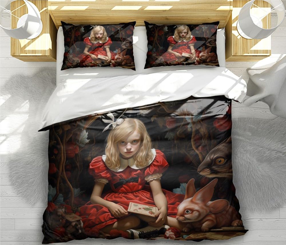 SASOki Alice Anime Princess Duvet Cover Set, 3pcs Bedding Comforter Cover Set for All Seasons(1 Duvet Cover + 2 Pillow Shams) (10,Queen-90x90in+20x30in*2)