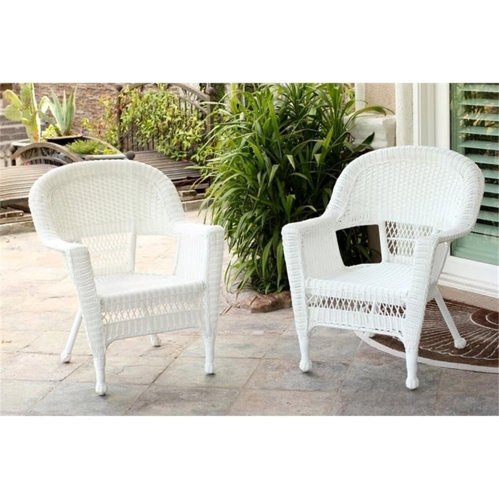 Pemberly Row Wicker/Rattan Chair with Cushion in White/Blue (Set of 2)