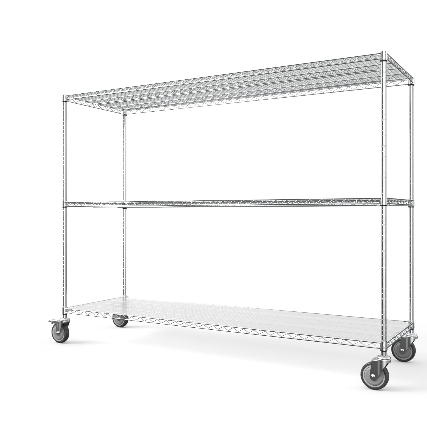 Metal Shelf Wire Shelving Unit, NSF 3 Tier 3000lbs Heavy Duty Adjustable Storage Rack with 5in Wheels and Shelf Liners and Extensible Designs Utility Storage Rack, 24"D x 72"L x 62"H - Chrome