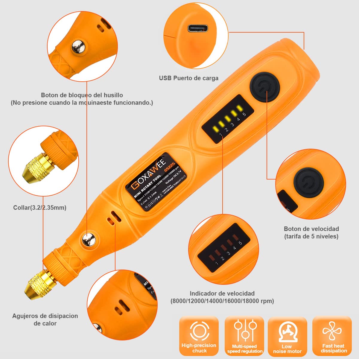 GOXAWEE Mini Cordless Rotary Tool Kit with 105pcs Accessories, USB Charging 5-Speed 18000rpm Multi-Purpose Art Craft Tool with 3.7V Li-ion Battery for Handmade Crafting and DIY Creations