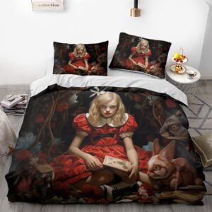 sasoki alice anime princess duvet cover set, 3pcs bedding comforter cover set for all seasons(1 duvet cover + 2 pillow shams) (10,queen-90x90in+20x30in*2)