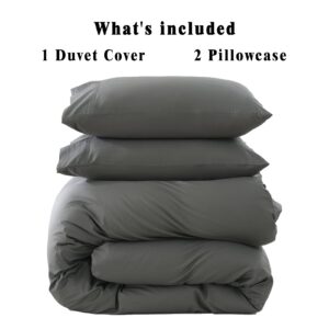 Overket 100% Organic Cotton Duvet Cover Queen Size Luxury 400 Thread Count Duvet Cover Queen Size Sateen Comforter Cover Soft and Breathable Cooling Bedding Set 3 Piece（Dark Grey，Queen）