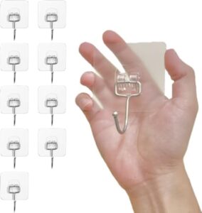 10-pack heavy duty adhesive hooks for robe & towel – waterproof wall mounted hooks for hanging, strong sticky hooks for kitchen, bathroom, and office – damage-free, easy installation, transparent