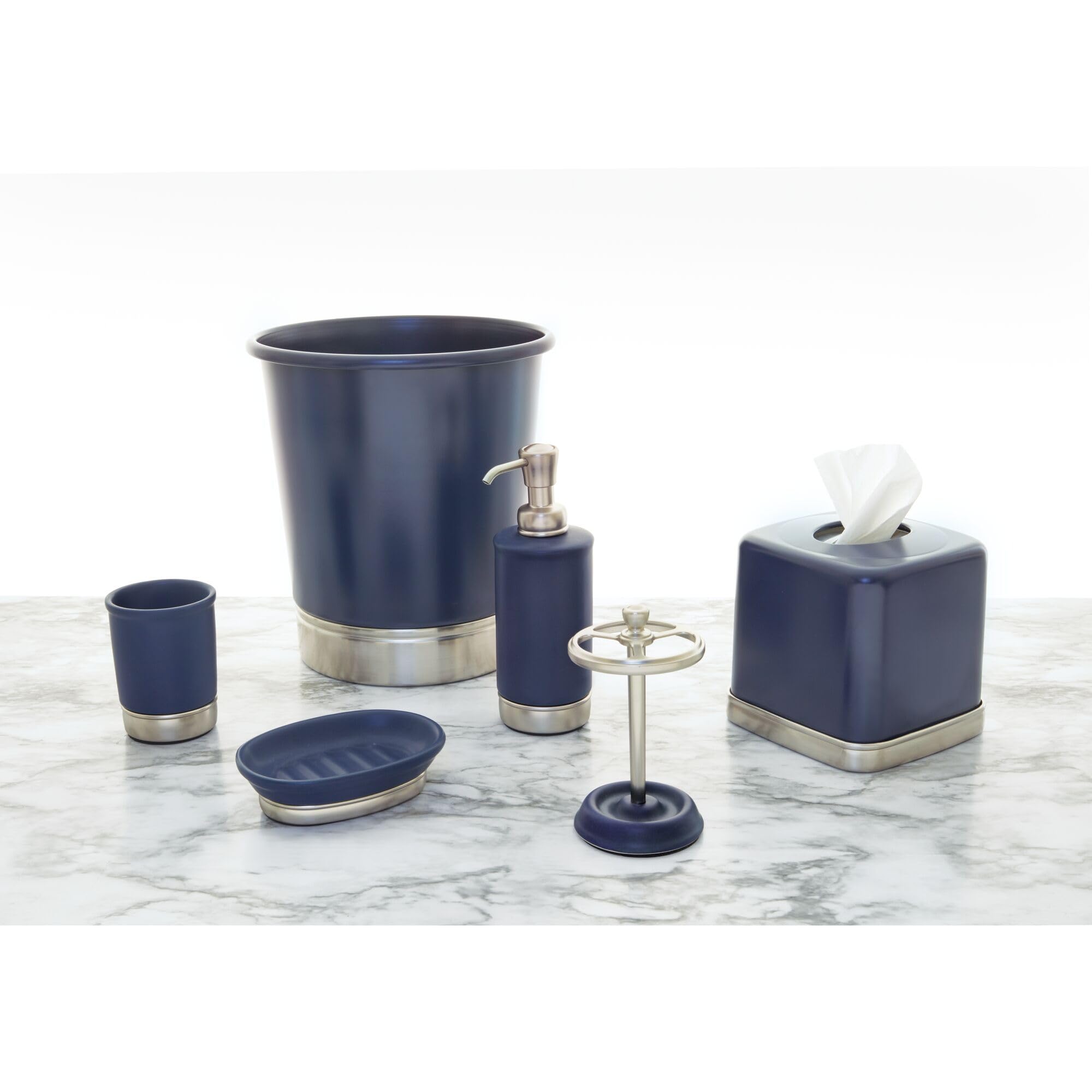 iDesign York Waste Can, Matte Navy/Brushed Nickel