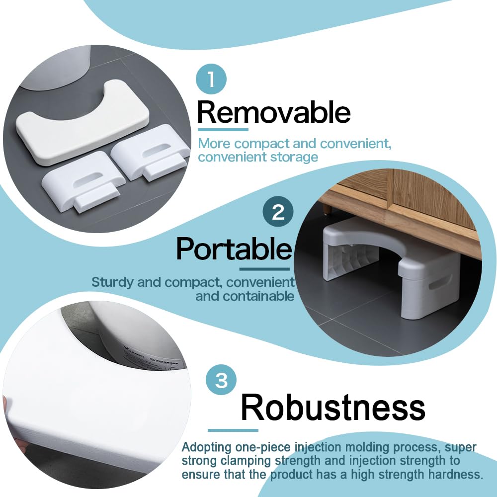 Toilet Stool, Detachable Toilet Stool Portable Step for Home Bathroom, Squatting Toilet Stool, Portable Step for Home Bathroom, Convenient and Compact, Sturdy (7in-White)