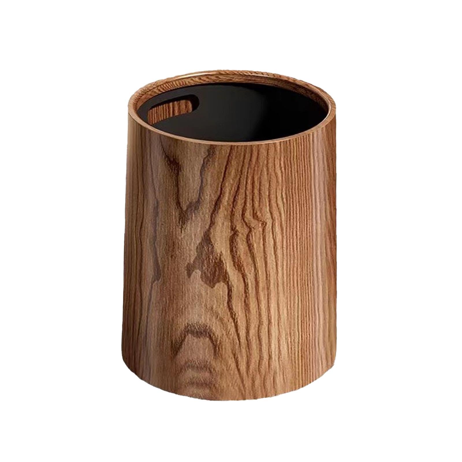 IEUDNS Wood Grain Round Trash Can Wastebasket, Waste Bin Portable Fashion Toilet Paper Basket, Garbage Container Basket for Bathroom Kitchen Office Toilet Laundry Room - 8L