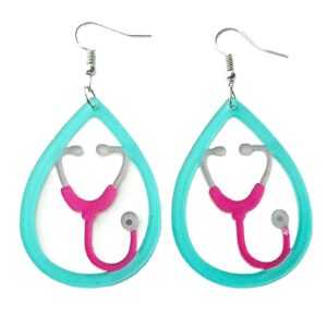 nurses day stethoscope pills medical heart teardrop drop dangle earrings for women nurses week appreciation gifts cutie creative handmade acrylic nurse gifts-stethoscope