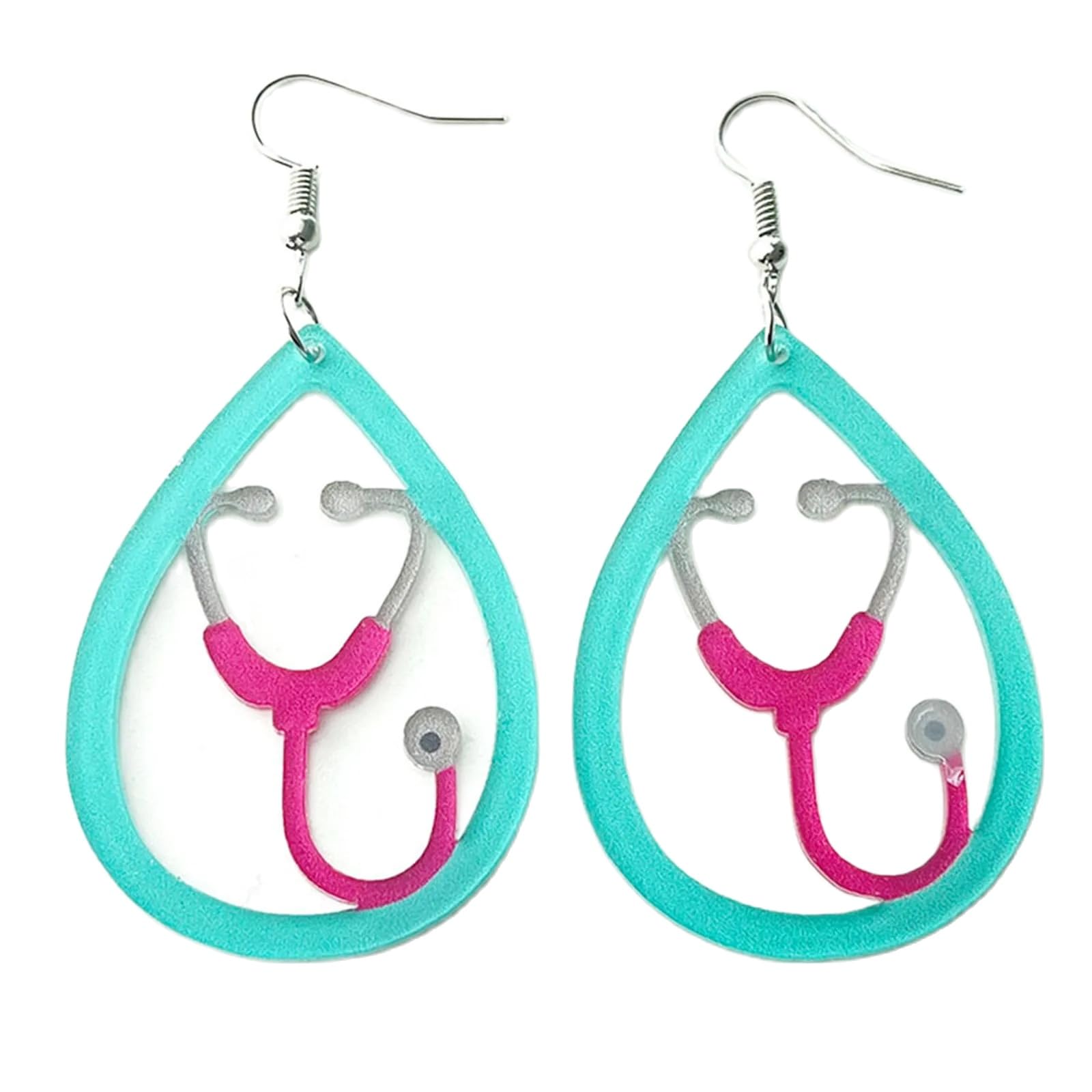 Nurses Day Stethoscope Pills Medical Heart Teardrop Drop Dangle Earrings for Women Nurses Week Appreciation Gifts Cutie Creative Handmade Acrylic Nurse Gifts-Stethoscope