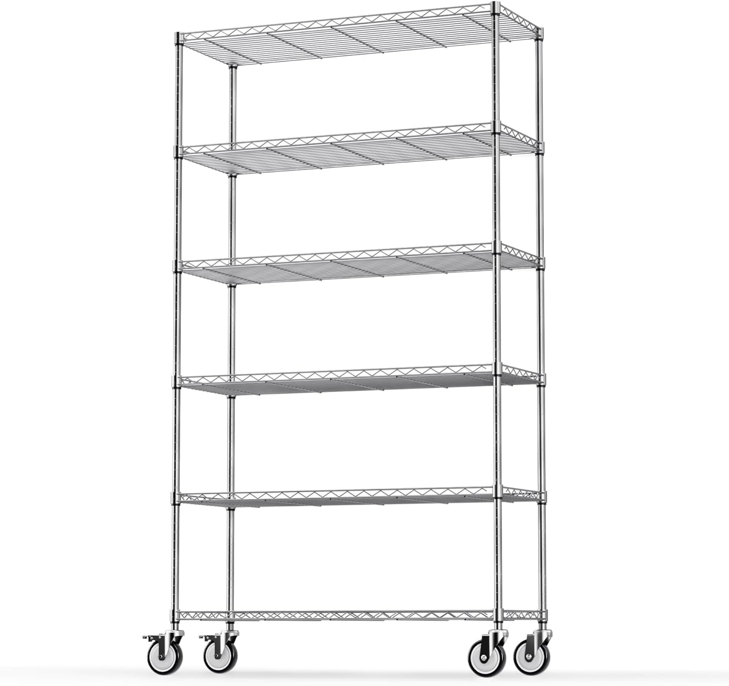 6 Tier Kitchen Shelves Organizer, 2100LBS Metal Wire Shelving Rack w/Innovative Side Mesh, Heavy Duty Adjustable Shelving Units and Storage for Home Office Garage, 87.5" H x 48" W x 18" D - Chrome