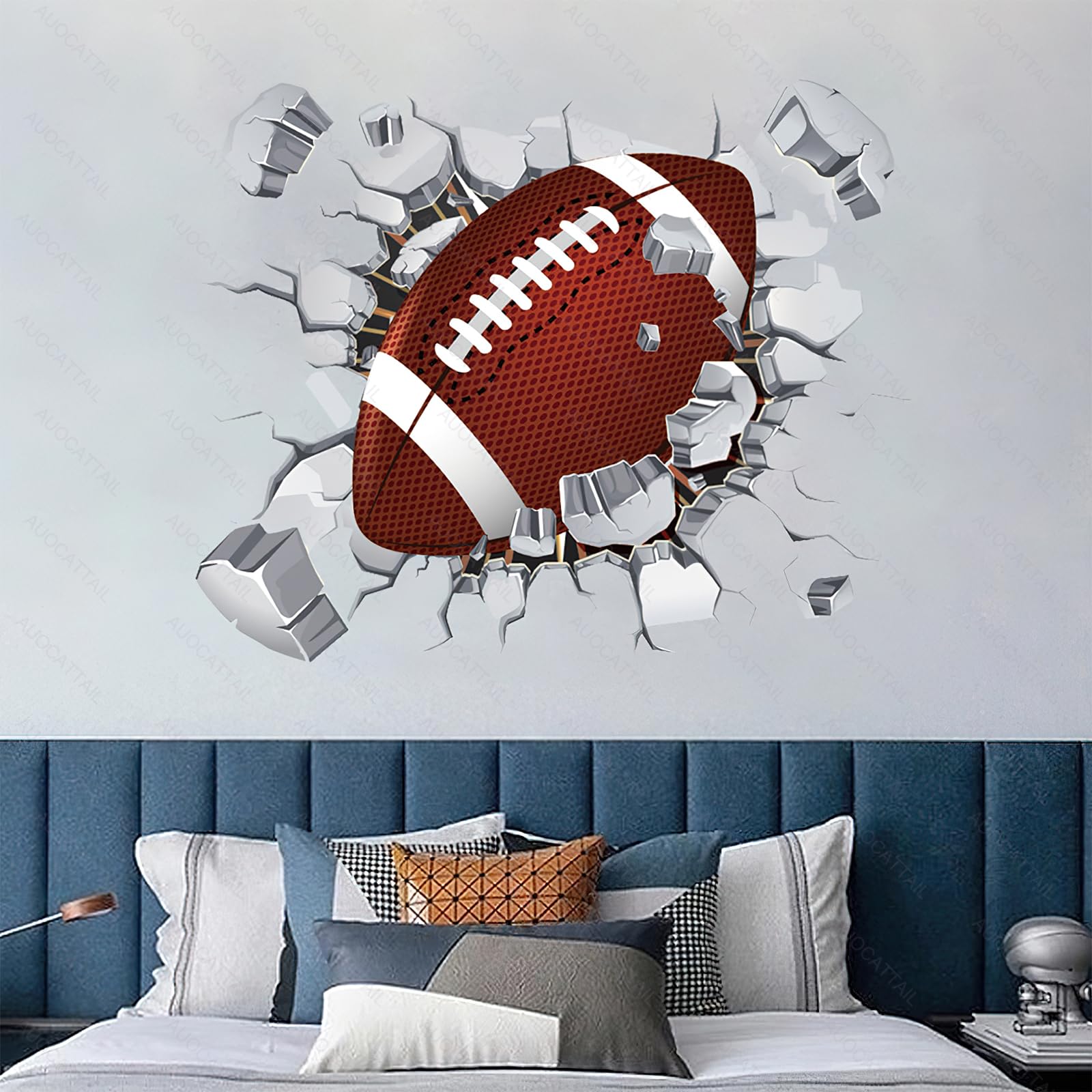 AUOCATTAIL Rugby Break Through Wall Sticker American Football Art Wall Sticker for Decorator Kids Boys Football Lovers and Players Room Decals 2 Sheets