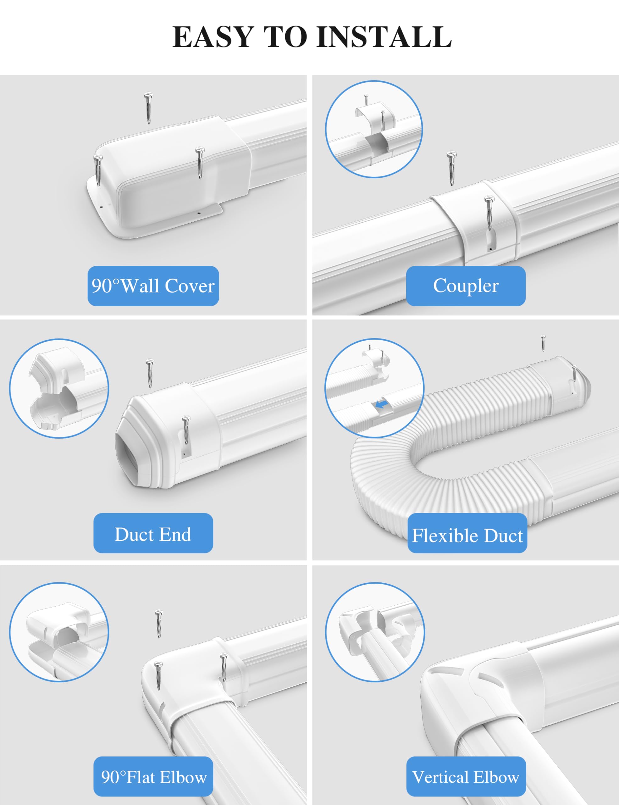 WEETALL 9 Ft Cover for AC Lines with Flexible Duct, Decorative Upgrade PP 3 Inch Line Set Cover for Ductless Mini Split Air Conditioner, Full Set Suitable for Heat Pumps Indoor & Outdoor