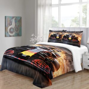 BUKISA Formula-One Racing Bedding Set Finesse Microfiber Sporting Duvet Cover Set Zipper Closure Comforter Cover Ultra Soft Quilt Cover for Girls, Boys and Teens with Pillowcases Twin（173x218cm）