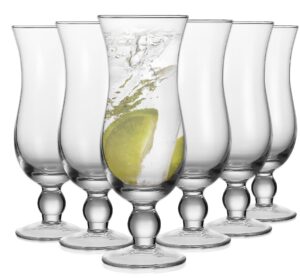 cheardia 6 pack hurricane glass, 14 oz pina colada glasses clear tulip drinking cups for juices, cocktails, full-bodied beer, tropical drinks, water, beverages