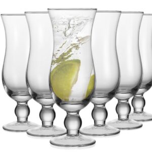 Cheardia 6 Pack Hurricane Glass, 14 oz Pina Colada Glasses Clear Tulip Drinking Cups for Juices, Cocktails, Full-Bodied Beer, Tropical Drinks, Water, Beverages