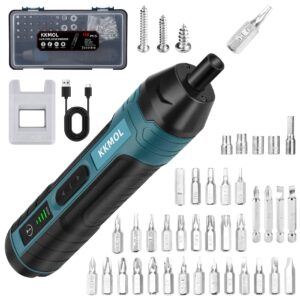 kkmol electric screwdriver,3.6v small cordless screwdriver rechargeable, 4-speed torque (5n.m) adjustment, portable electric screwdriver set with 108 accessories and usb cable