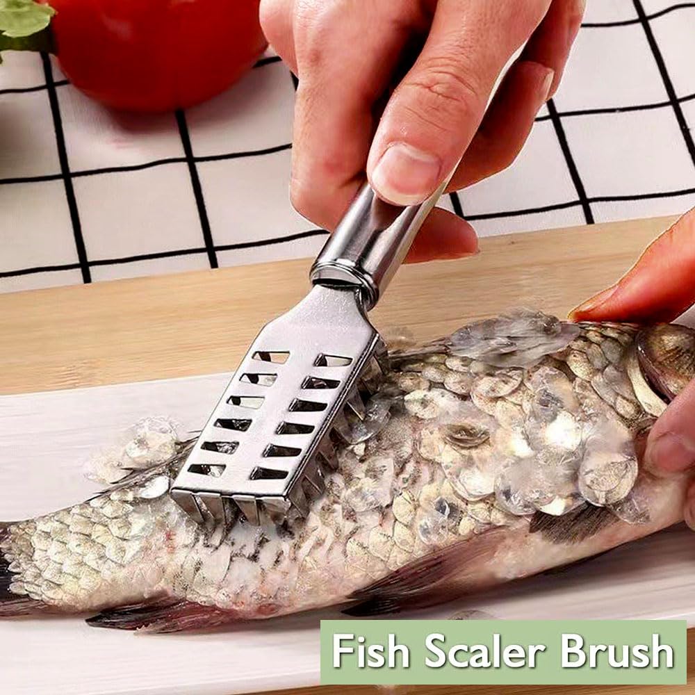 HANCOME 2 Pcs Fish Scaler Remover, 2-in Fish Maw Knife Stainless Steel Sawtooth Fish Skinner Descaler Tool Fish Scales Skin Removing Peeling for Kitchen Tool