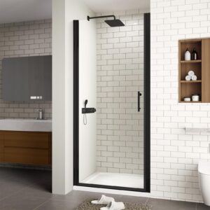 ace decor 30-31.4" w x 72" h frameless pivot shower door, 1/4" (6mm) clear sgcc tempered glass shower door, pivot swing shower glass door in matte black finish, reversible installation