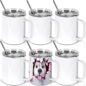 wzaytia 12 oz sublimation coffee mug blanks with handle, 6 pack stainless steel sublimation coffee tumbler, individually boxed, white