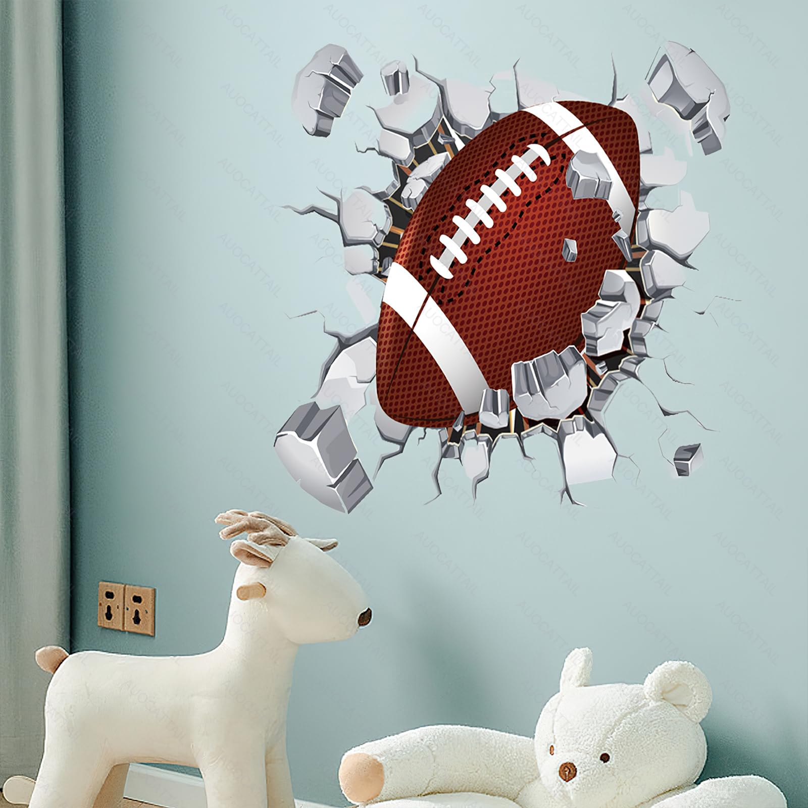 AUOCATTAIL Rugby Break Through Wall Sticker American Football Art Wall Sticker for Decorator Kids Boys Football Lovers and Players Room Decals 2 Sheets