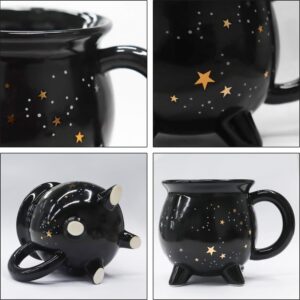 RAISLY Astral Cauldron Coffee Mug 300ml/10oz Black Ceramic Witch Mugs, Adorable Sorceress’s Potion Themed Cups, All-Season Drinkware, Ideal for Christmas Thanksgiving Halloween and Party Presents