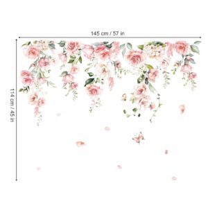 decalmile Spring Large Pink Flower Wall Decals Hanging Vine Floral Wall Stickers Baby Nursery Girls Bedroom Living Room Wall Decor