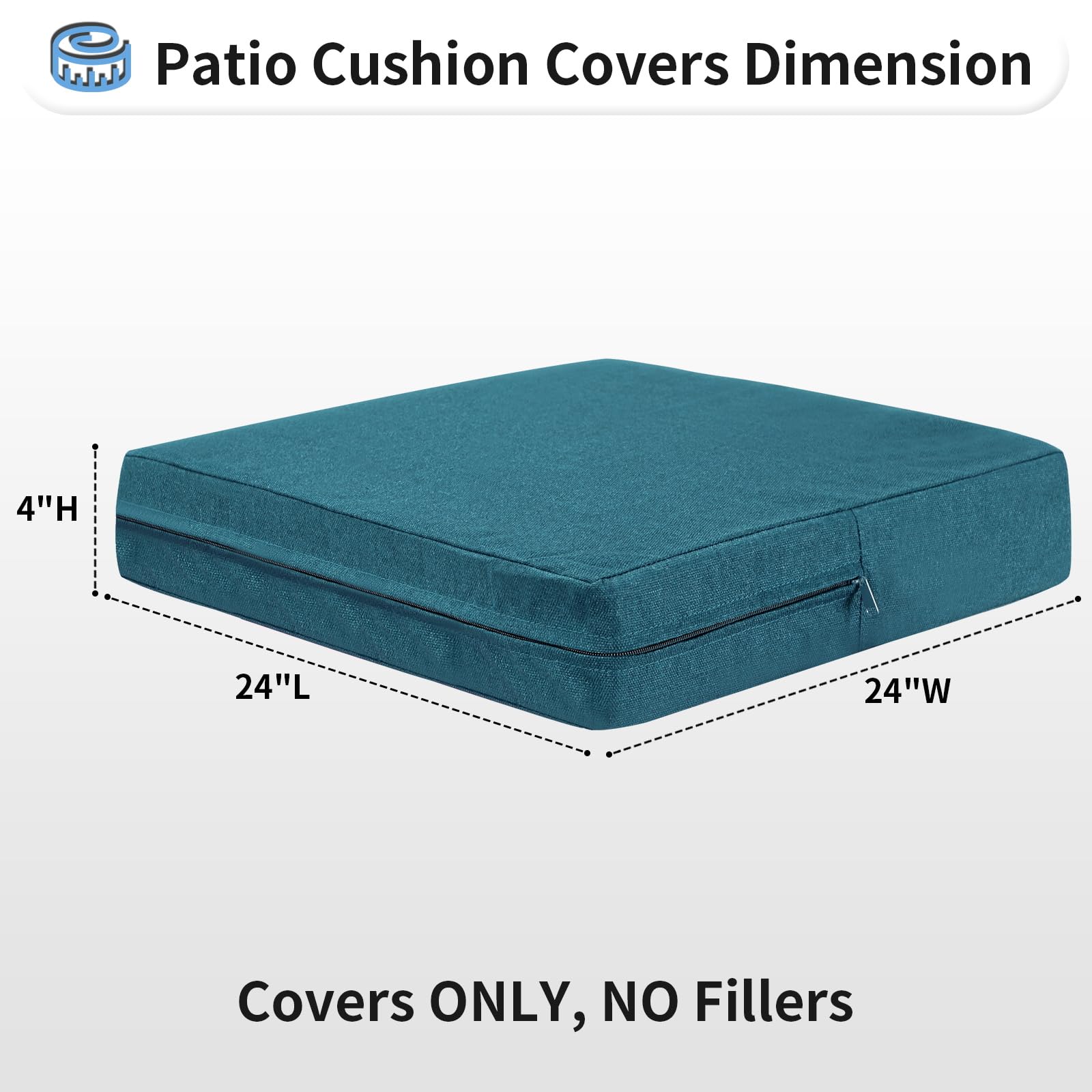 OutdoorLines Faux Linen Outdoor Cushion Covers Replacement 24"x24"x4", Waterproof Patio Cushion Cover for Outdoor Furniture, Outdoor Seat Cushion Covers for Patio, Garden (Set of 4, Teal, Cover Only)