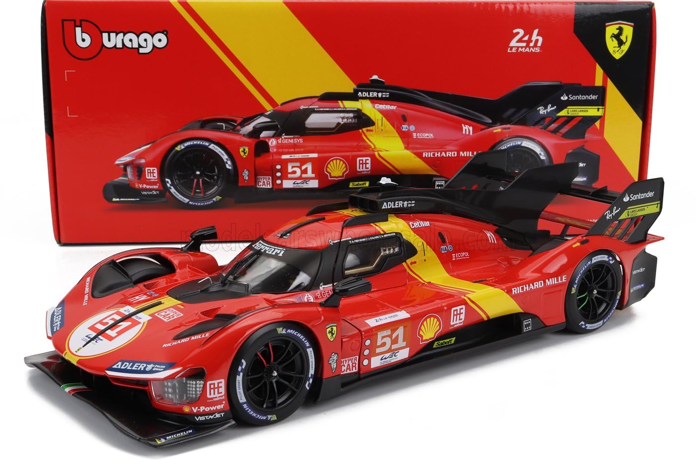 Bburago 2023 Ferrari 499P 3.0L Turbo V6 - Winner Le Mans in 1:18 Scale #18-16301