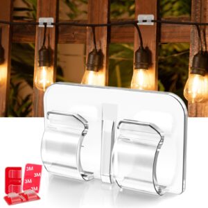 hooks for outdoor string lights clips, 20pcs heavy duty cable clips with waterproof adhesive strips for hanging christmas light - outside uv-resistant clear sticky cord holders rope organizer