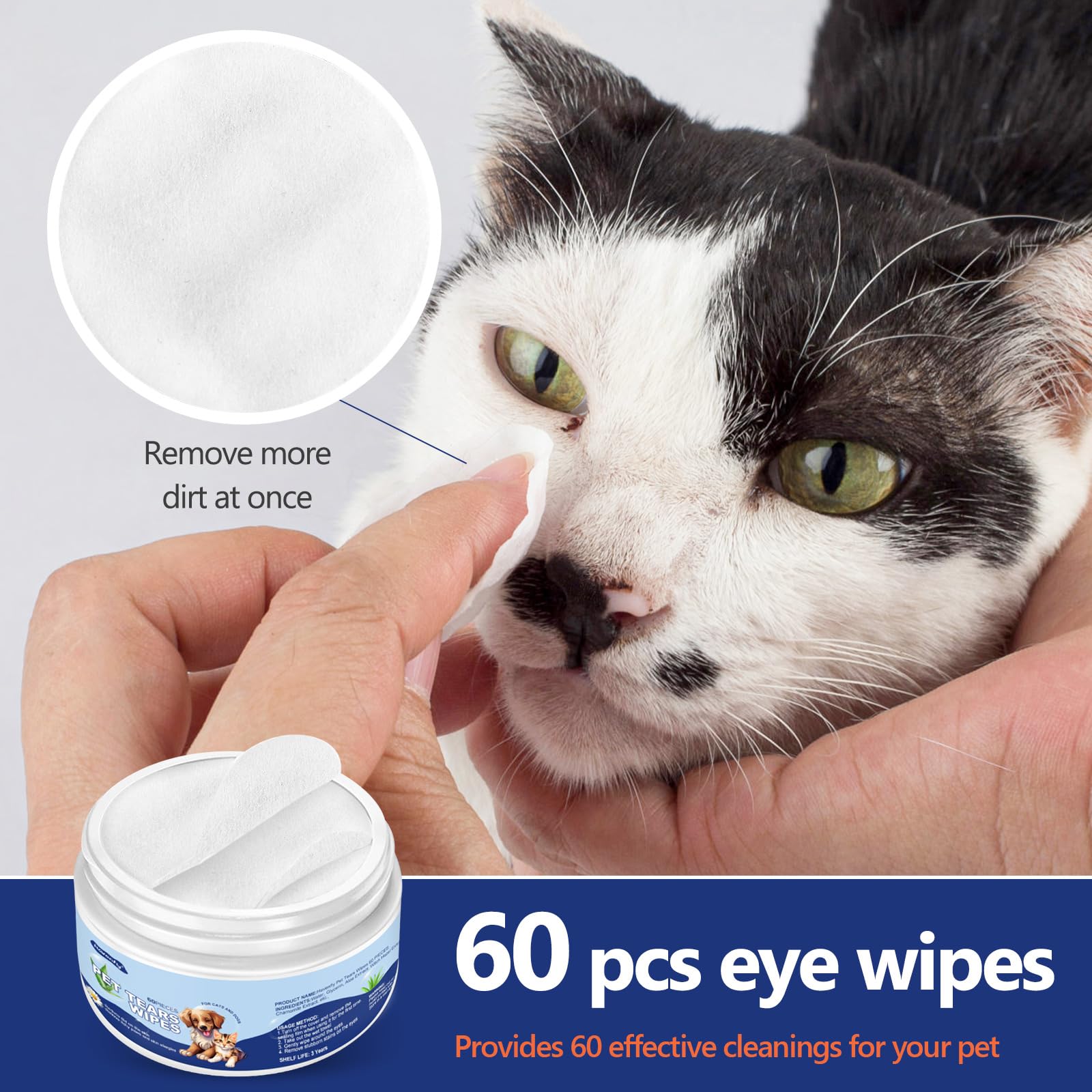 Havenfly Dog Ear Wipes, Eye Wipes for Cats, Dog Tear Stain Remover Wipes, Pet Eye Wipes for Discharge and Crust (60 Packs)