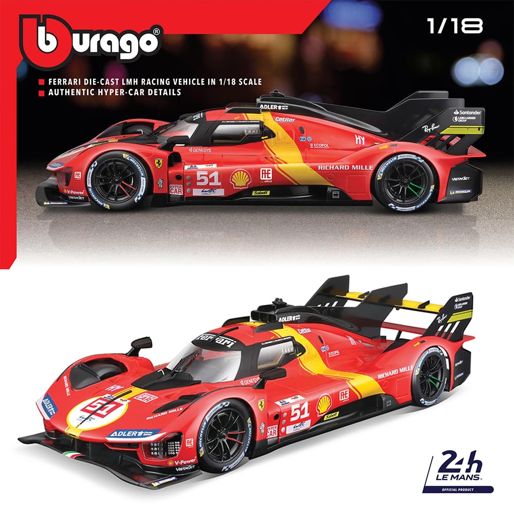 Bburago 2023 Ferrari 499P 3.0L Turbo V6 - Winner Le Mans in 1:18 Scale #18-16301