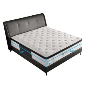 KOANTTI Queen Mattresses,14 Inch Queen Size Mattresses in a Box,Memory Foam Hybrid White & Black Mattress with Provide Support and Improve Sleep Mattresses,Pressure Relief,Medium Firm.