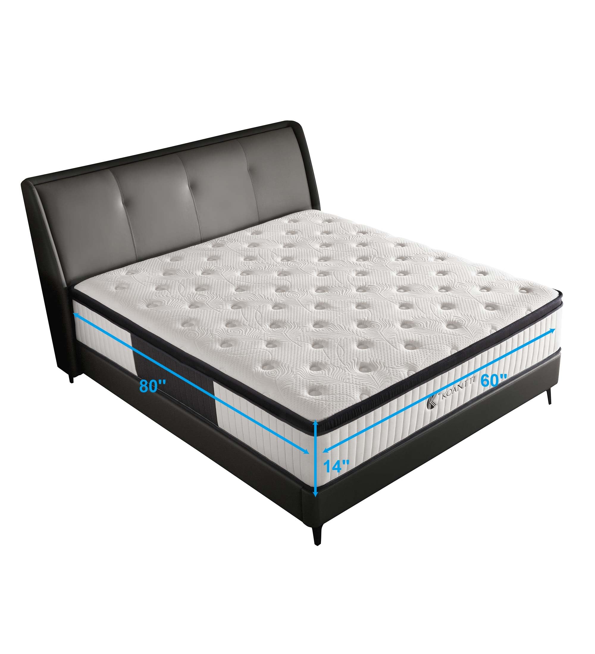 KOANTTI Queen Mattresses,14 Inch Queen Size Mattresses in a Box,Memory Foam Hybrid White & Black Mattress with Provide Support and Improve Sleep Mattresses,Pressure Relief,Medium Firm.