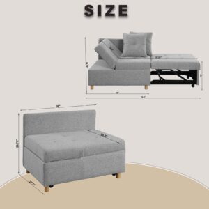 Sofa Bed, 4 in 1 Multi-Function Sofa Bed, Folding Ottoman with 2 Pillows, Linen Convertible Chair Adjustable Backrest, Sofa Bed Sleeper Chair Modern Sleeper Sofa Bed for Living Room, Small Apartment L