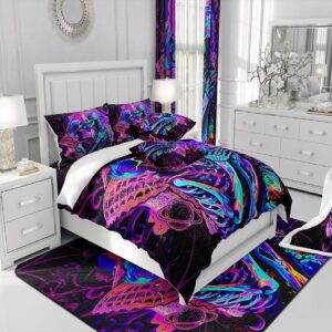 jejeloiu Sugar Skull Bedding Set Queen Size Kids Bohemian Gothic Skull Comforter Cover Set for Boys Girls Teens Valentine's Day Duvet Cover Romantic Bedspread Cover Room Decorations Quilt Cover