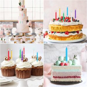 Phinus 18pcs Colorful Flame Birthday Candles, 2.2in Colorful Birthday Candles for Cake, Birthday Candles Colorful Candles Holders Included