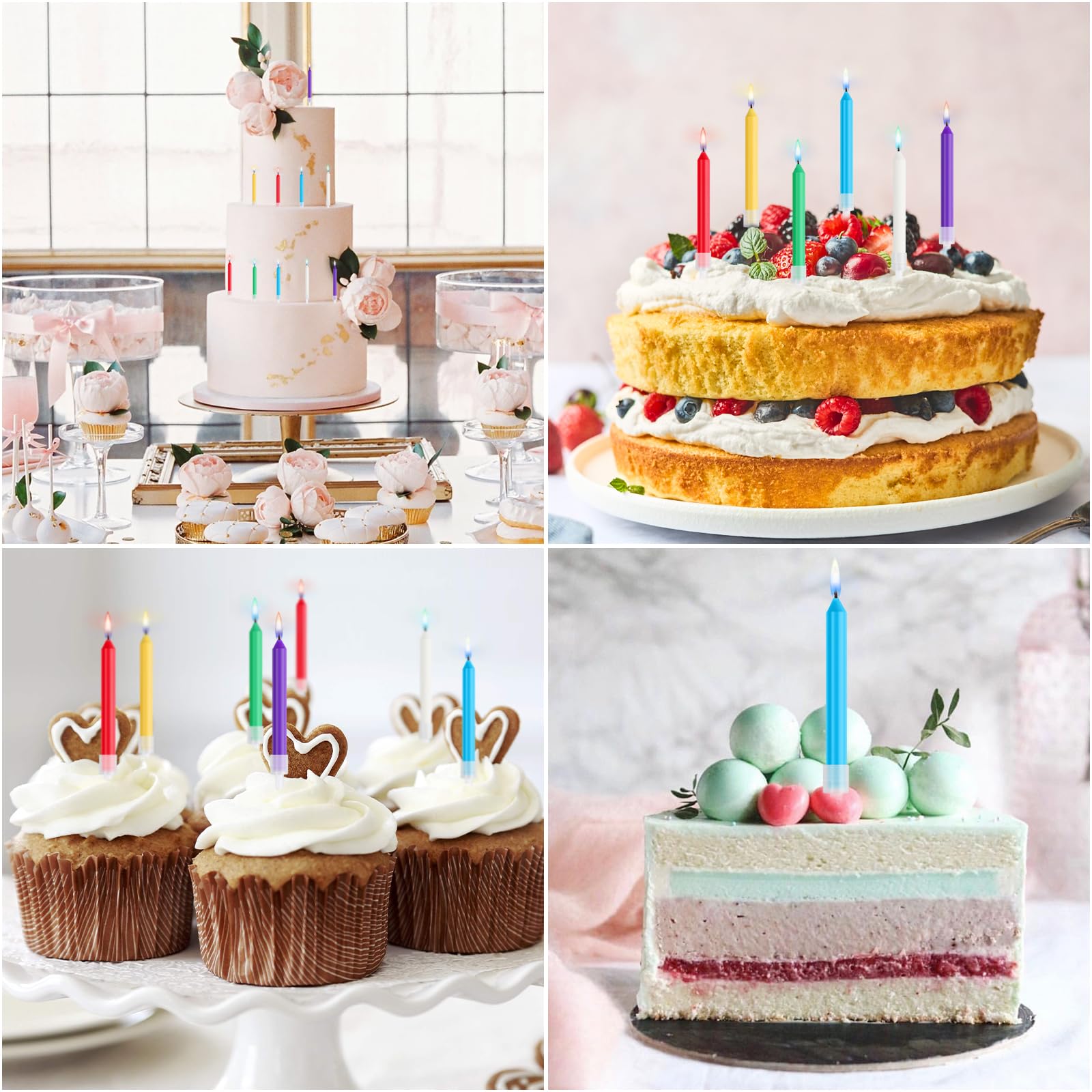 Phinus 18pcs Colorful Flame Birthday Candles, 2.2in Colorful Birthday Candles for Cake, Birthday Candles Colorful Candles Holders Included