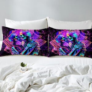 jejeloiu Sugar Skull Bedding Set Queen Size Kids Bohemian Gothic Skull Comforter Cover Set for Boys Girls Teens Valentine's Day Duvet Cover Romantic Bedspread Cover Room Decorations Quilt Cover