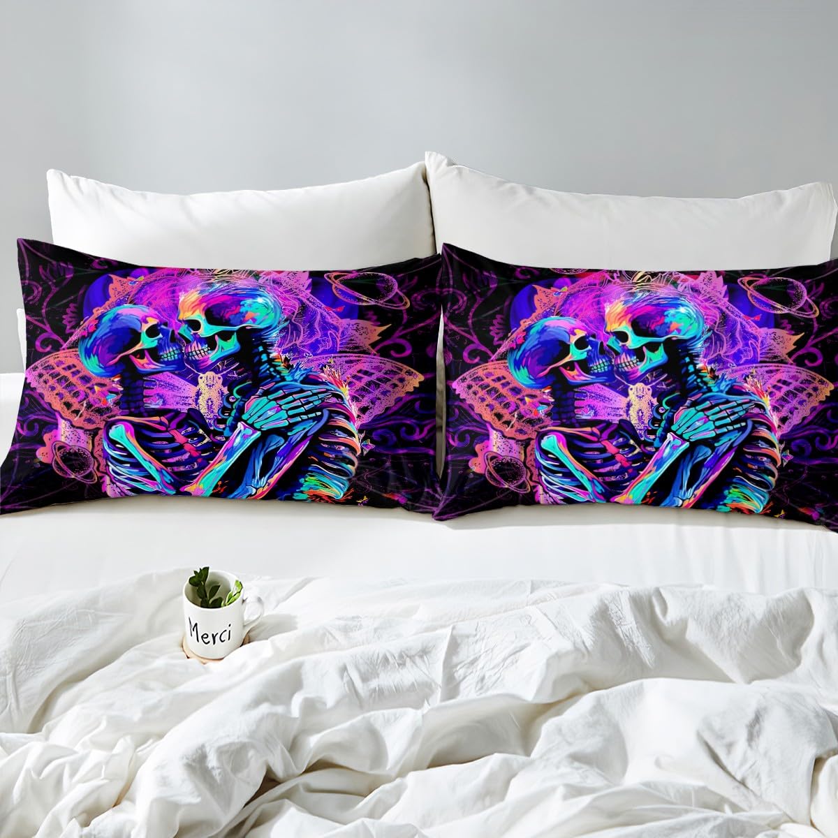 jejeloiu Sugar Skull Bedding Set Queen Size Kids Bohemian Gothic Skull Comforter Cover Set for Boys Girls Teens Valentine's Day Duvet Cover Romantic Bedspread Cover Room Decorations Quilt Cover