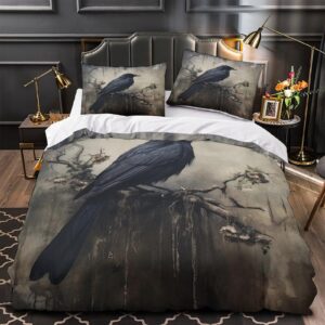 BUKISA 3D Printed Raven Comforter Cover Set for Kids Child Girls Boys Bedroom Textile Suit Skin-Friendly Crows Bedding Set Breathable Twin（173x218cm） Duvet Quilt with Pillowcases