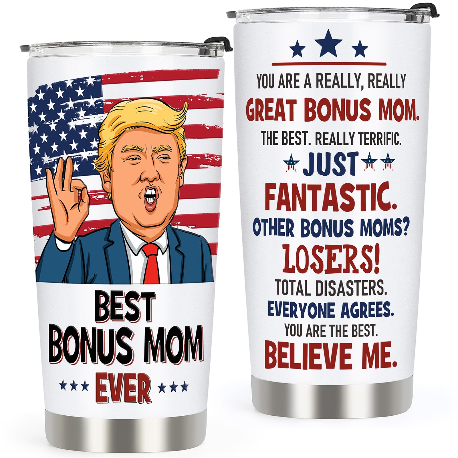 AREOK Gifts for Bonus Mom Gifts, Best Bonus Mom Ever Gifts from Daughter - Christmas Birthday Gifts for Bonus Step Mom, 20 OZ Stainless Steel Insulated Bonus Mom Tumbler Cup