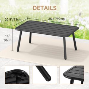 C-Hopetree Small Rectangle Metal Outdoor Side Coffee Table for Outside Patio, Black Slat Top