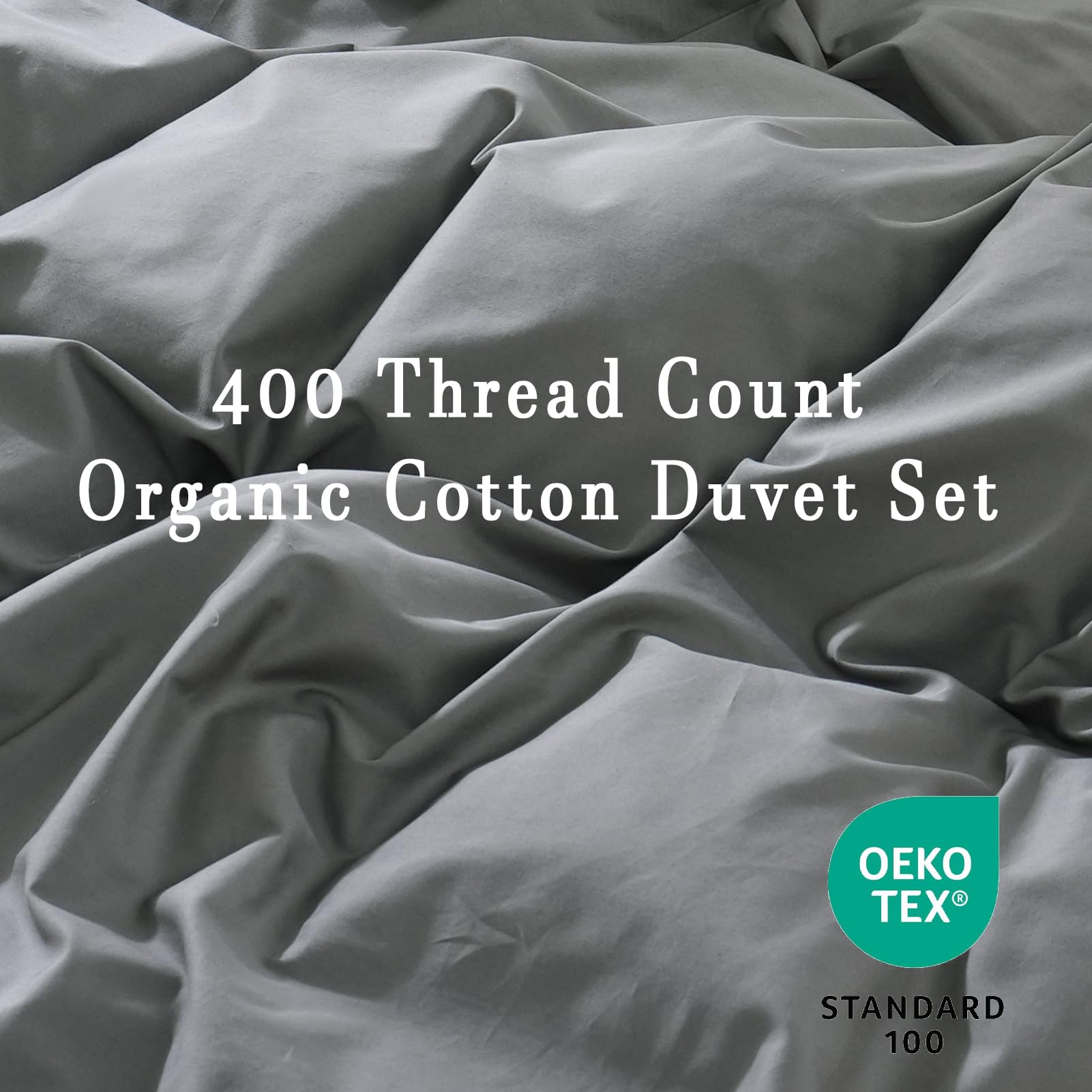 Overket 100% Organic Cotton Duvet Cover Queen Size Luxury 400 Thread Count Duvet Cover Queen Size Sateen Comforter Cover Soft and Breathable Cooling Bedding Set 3 Piece（Dark Grey，Queen）