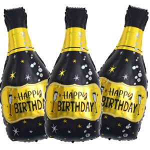 hadckja champagne bottle balloons black gold bottle foil mylar balloons birthday party decorations birthday party balloons wedding anniversary backdrop party decorations supplies favors decor 3 pcs