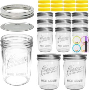 [12 pcs]16 oz mason jars,glass jars with lids, airtight canning jars, wide mouth mason jars. airtight container for jams, honey, spices,pickles, home decor,overnight oats,fruit preserves