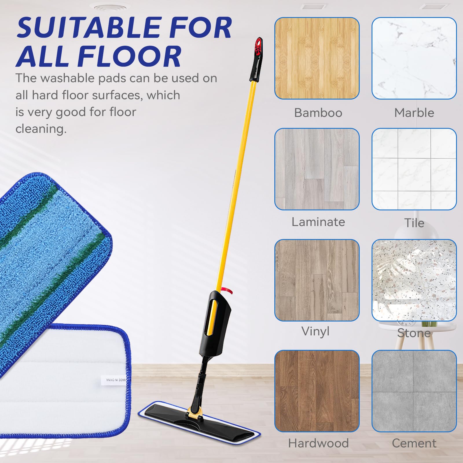 Upgraded Replacement Microfiber Mop Pads for Rubbermaid Commercial 18 Inch Mop 17 Inch Mop, Reusable Wet & Dry Commercial Cleaning Flat Mop System 18" 17" Refill Head for Multi-Surface Floor-8 Pack