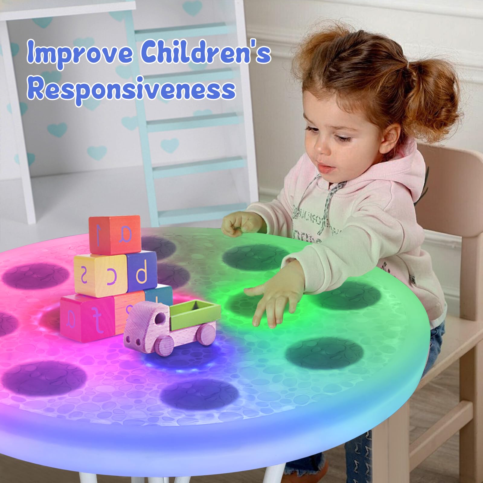 HvaJvny Kids Light Table, Touch Sensitive Light Up Table, Rechargeable Kids Sensory Play Table, Light Sensory Table for Boys Girls